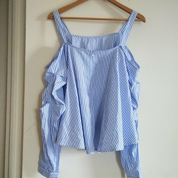 Timing Off the Shoulder Striped Blouse Sz L - Picture 6 of 8
